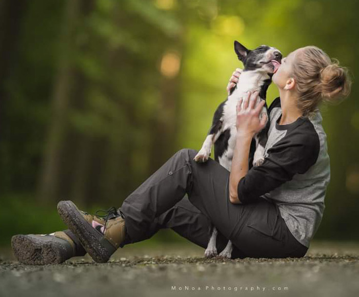 Vanessa with a Miniature Bull Terrier